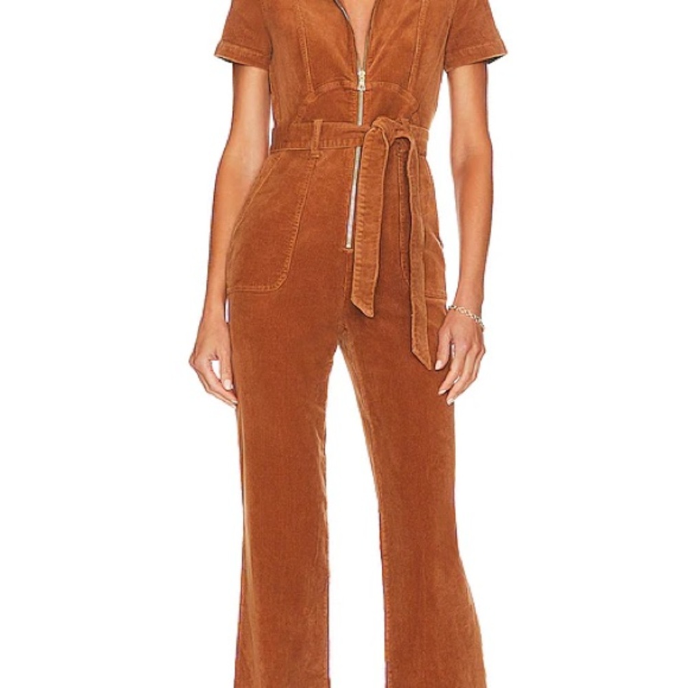 Alice + Olivia Rust Brown Corduroy Jumpsuit with Tie Belt